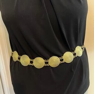 Gold Tone Spiral Medallion Chain Belt Up To 40” Waist Disco Costume Larp Cosplay